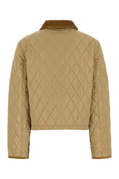 Burberry Oldham Beige Quilted Jacket With Corduroy Collar In Tech Fabric Woman In Brown