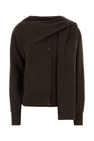 Ferragamo Cashmere Cardigan With Attached Scarf Detail In Brown