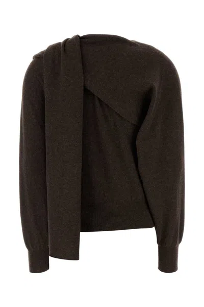 Ferragamo Cashmere Cardigan With Attached Scarf Detail In Brown
