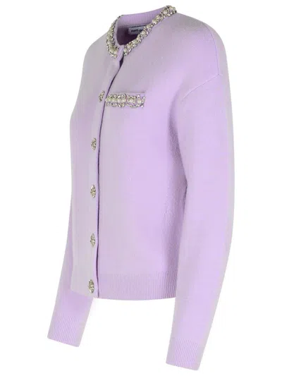 Self-portrait Lilac Crystal Trim Knit Cardigan In Purple