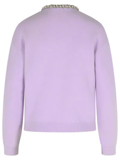 Self-portrait Lilac Crystal Trim Knit Cardigan In Purple