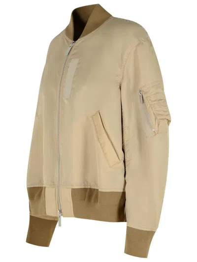Sacai Beige Nylon Bomber Jacket