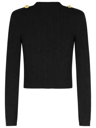 Balmain Structured Shoulder Black V-neck Cardigan With Decorative Buttons In Black