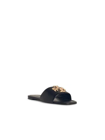 Tory Burch Eleanor Leather Medallion Flat Slide Sandals In Black
