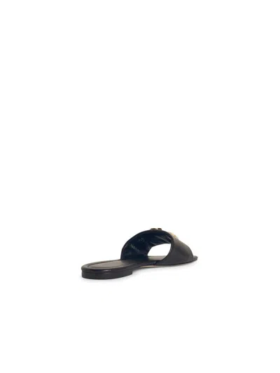 Tory Burch Eleanor Leather Medallion Flat Slide Sandals In Black