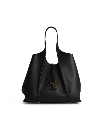 Tod's 'amanda' Black Leather Shopping Bag
