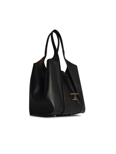 Tod's 'amanda' Black Leather Shopping Bag