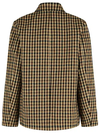 Ganni Check Wool Mix Oversized Blazer Jackets Brown In Brown
