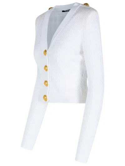 Balmain White Viscose Blend Cardigan In White