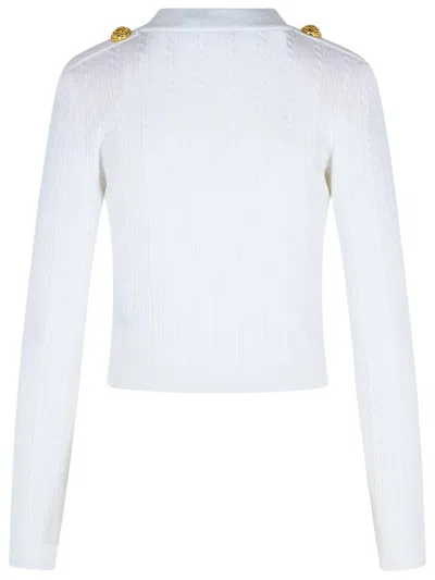 Balmain White Viscose Blend Cardigan In White