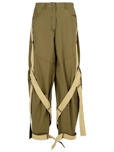 Attico Cargo Trousers With Strap And Pocket In Green