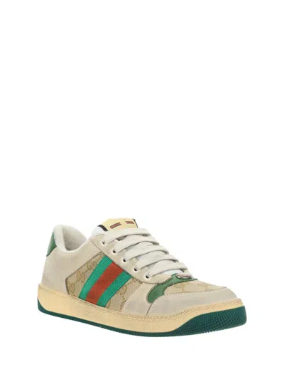 Gucci Screener Embellished Canvas-trimmed Distressed Leather Sneakers