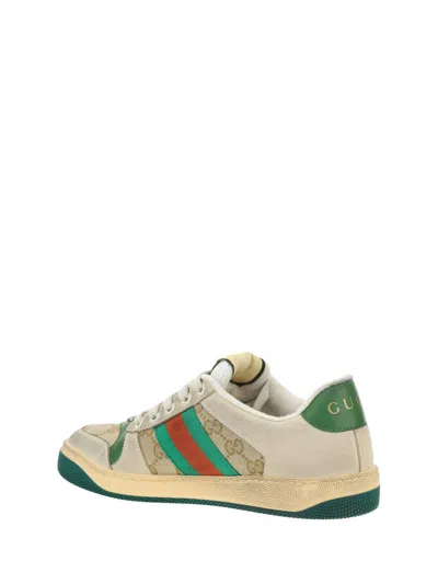 Gucci Screener Embellished Canvas-trimmed Distressed Leather Sneakers