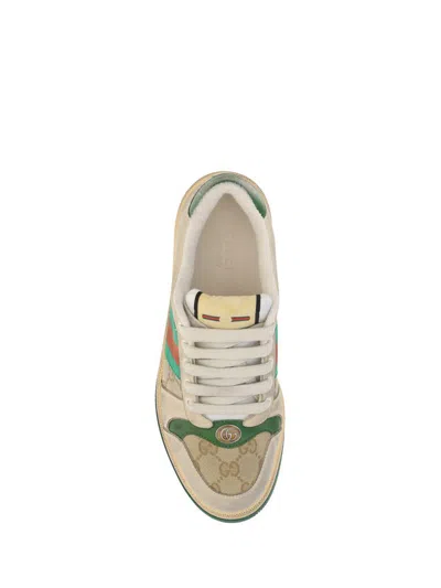 Gucci Screener Embellished Canvas-trimmed Distressed Leather Sneakers