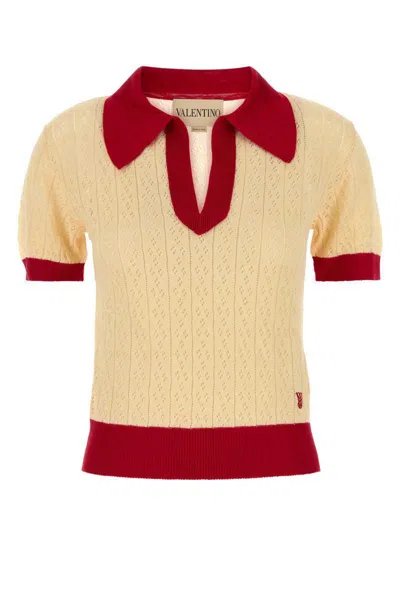 Valentino Garavani Two-tone Linen Blend Polo Shirt In Neutral