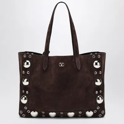 Valentino Medium Nellcôte Tote In Dark Brown Suede