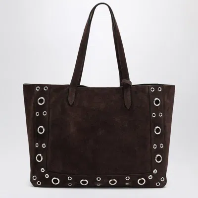 Valentino Medium Nellcôte Tote In Dark Brown Suede