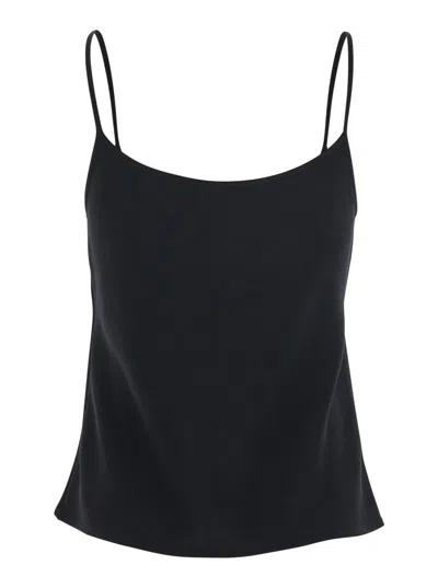 Plain Black Top With Spaghetti Straps In Satin Woman In Blue