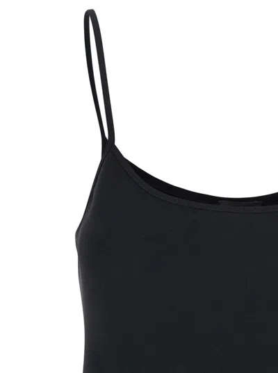 Plain Black Top With Spaghetti Straps In Satin Woman In Blue