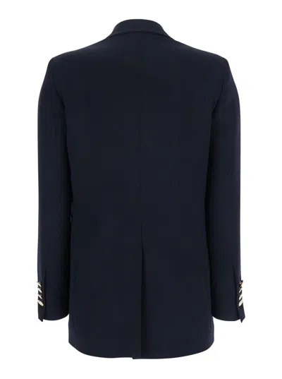 Plain Blue Double-breasted Jacket With Golden Buttons In Cady Woman In Blue