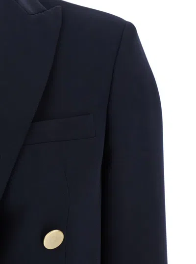 Plain Blue Double-breasted Jacket With Golden Buttons In Cady Woman In Blue