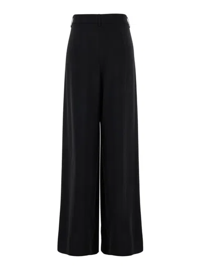 Plain Black Pants With Belt Loops And Wide Leg In Cady Woman In Black
