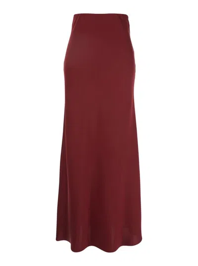 Plain Bordeaux Long Skirt  With Volant Detail At The End In Burgundy