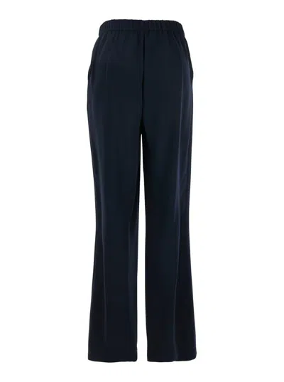 Plain Blue Pants With Rear Elastic Waist And Wide Leg In Tech Fabric Woman In Black
