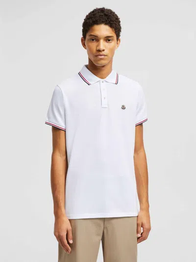 Moncler Classic White Cotton Polo With Signature Tri-color Trim In White