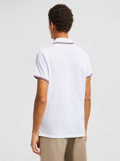 Moncler Classic White Cotton Polo With Signature Tri-color Trim In White