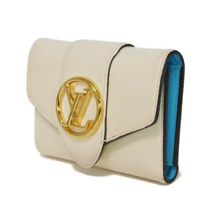 Pre-owned Louis Vuitton Cream Light Blue Leather Wallet (tri-fold) ()