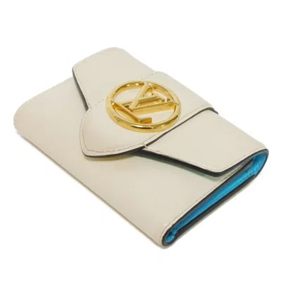 Pre-owned Louis Vuitton Cream Light Blue Leather Wallet (tri-fold) ()