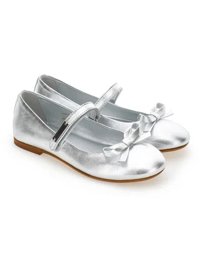 Monnalisa Metallic-leather Ballet Flats In Silver