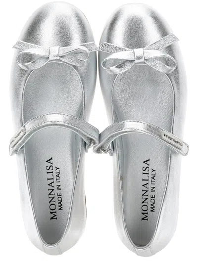 Monnalisa Metallic-leather Ballet Flats In Silver