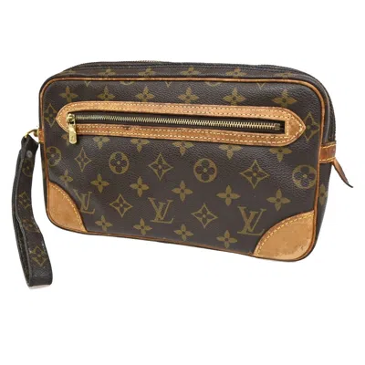 Pre-owned Louis Vuitton Marly Dragonne Brown Canvas Clutch Bag ()