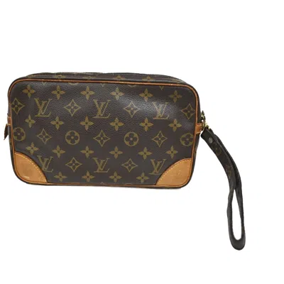 Pre-owned Louis Vuitton Marly Dragonne Brown Canvas Clutch Bag ()