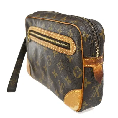 Pre-owned Louis Vuitton Marly Dragonne Brown Canvas Clutch Bag ()