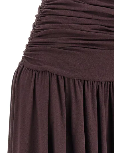 Magda Butrym Flared Skirt Lace Trim Ruched Dress In Brown