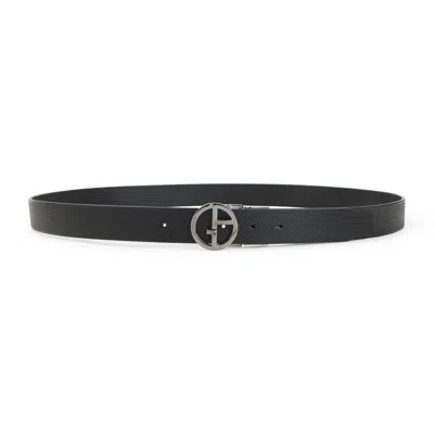 Giorgio Armani Embossed And Smooth Leather Belt In Black
