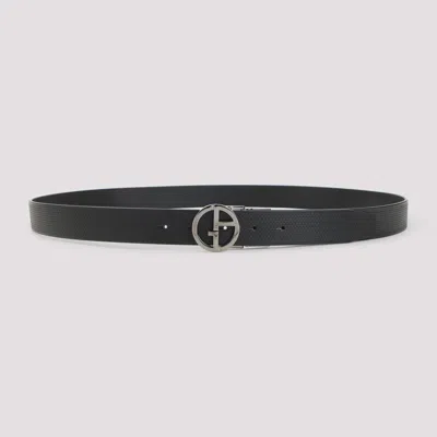 Giorgio Armani Embossed And Smooth Leather Belt In Black