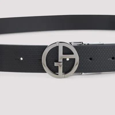 Giorgio Armani Embossed And Smooth Leather Belt In Black