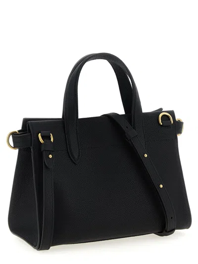 Burberry Mini Cotswold Grained Leather Top Handle Bag In Black