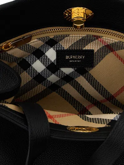 Burberry Mini Cotswold Grained Leather Top Handle Bag In Black