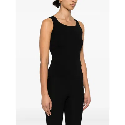 Max Mara Fitted Black Tank Top With Embossed Branding In Black