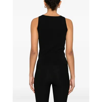 Max Mara Fitted Black Tank Top With Embossed Branding In Black