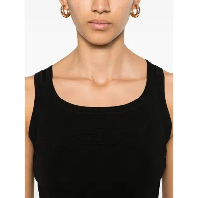 Max Mara Fitted Black Tank Top With Embossed Branding In Black