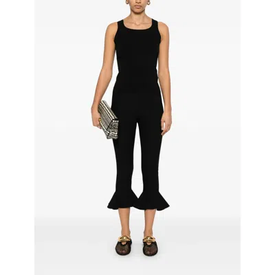 Max Mara Fitted Black Tank Top With Embossed Branding In Black