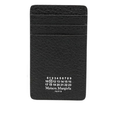 Maison Margiela Leather Card Holder With Embossed Texture And Contrasting Stitching In Black