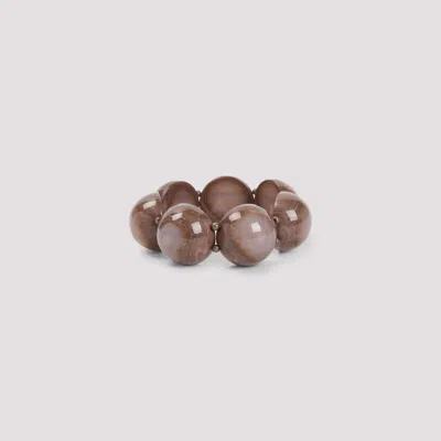Giorgio Armani Beaded Polyester Elasticated Bracelet Half Sphere In Brown