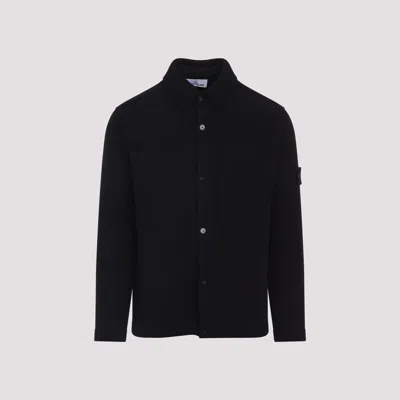Stone Island Textured Knit Sweater With Button-up Front In Black